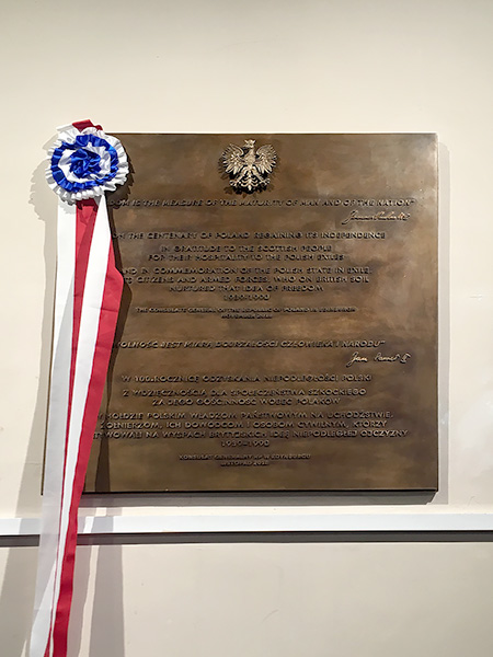 Plaque, title: 100 Years of Poland Regaining Independence